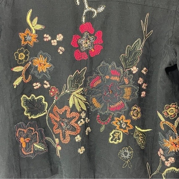 Laura Ashley Black Button Down Shirt/Shacket Embroidered/Stones/Sequin - Picture 6 of 12